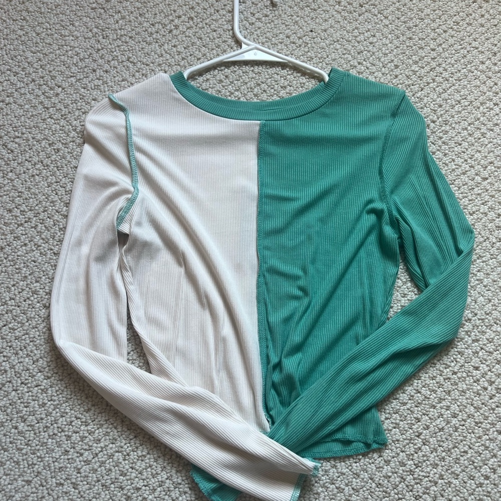 Target Asymmetrical Green and White Long Sleeve Blouse